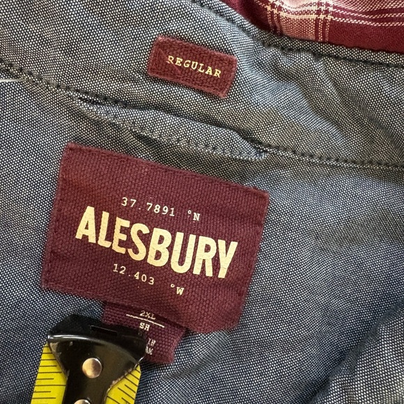 Alesbury Denali Double Cloth Cotton LS Plaid Button Shirt Men 2XL Red Maroon - Picture 3 of 8